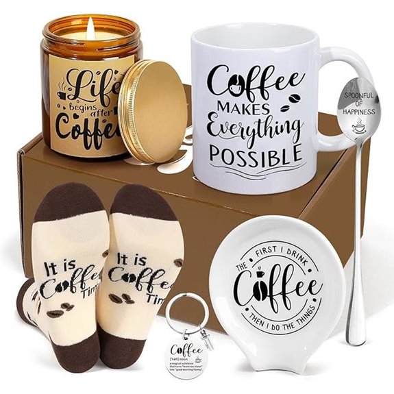Coffee Lover Gift Set with Mug Socks Keychain and More
