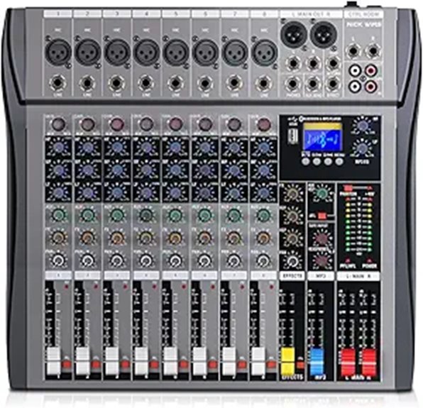 8-Channel Professional Audio Mixer with USB Recording