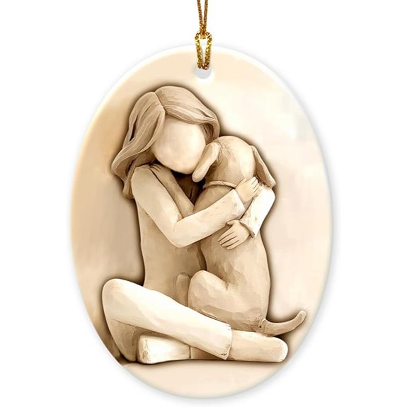 Dog Christmas Ornament with Puppy and Girl Design